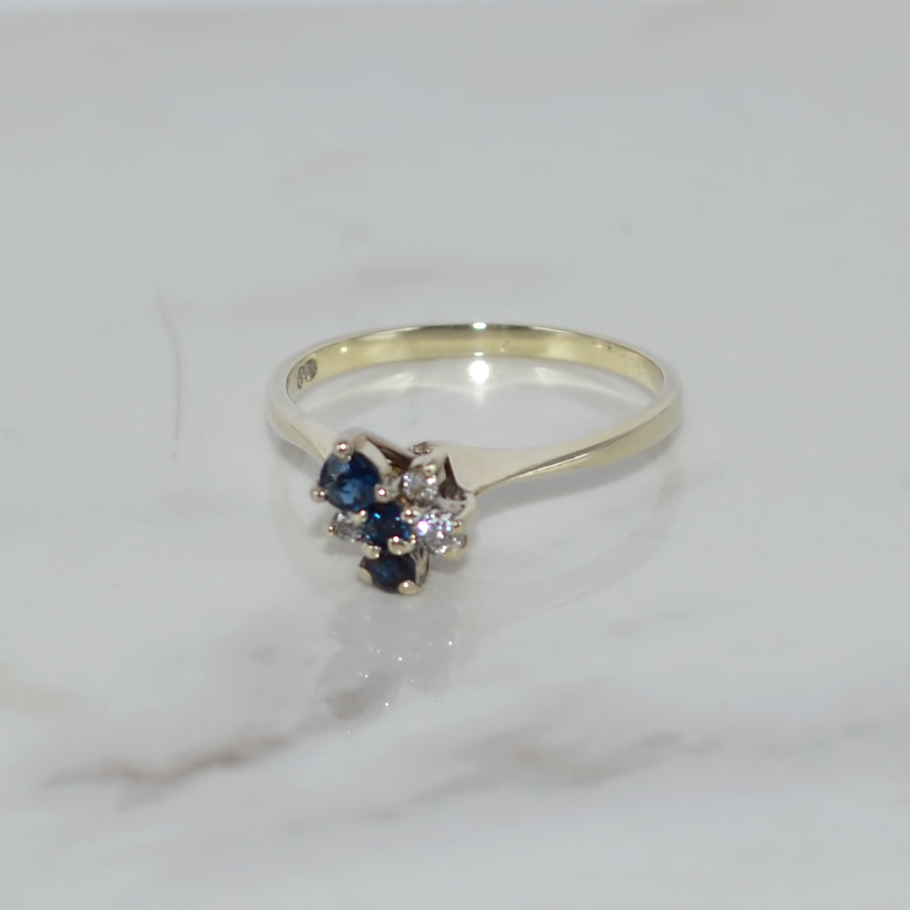 9ct Solid White Gold Hallmarked 375 Sapphire Diamond Women Ring