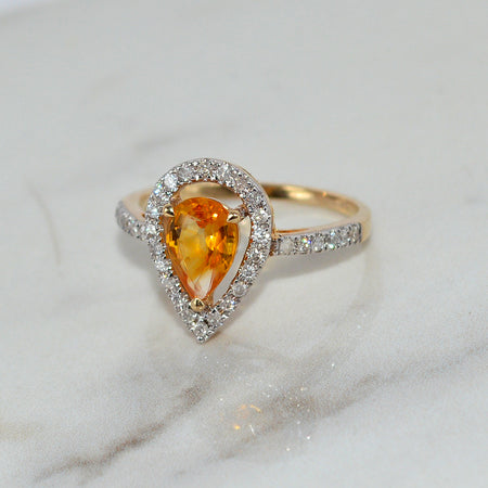 9ct Solid Yellow Gold Natural Citrine Diamond Ring Certified New