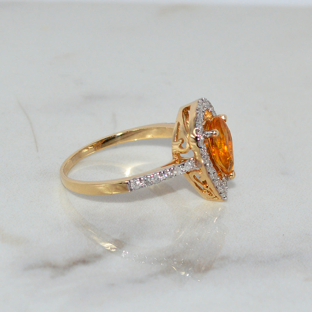 9ct Solid Yellow Gold Natural Citrine Diamond Ring Certified New