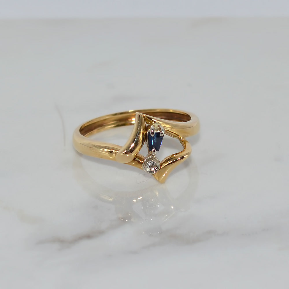 18ct Solid Yellow Gold Hallmarked Natural Sapphire & Diamond Ring Vintage