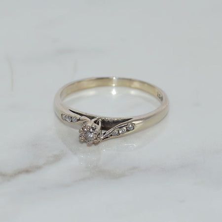 9ct Solid White Gold Hallmarked Natural Diamond Vintage Ring